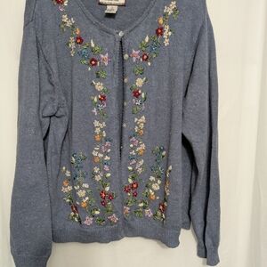 Embroidered Blue Women's Sweater